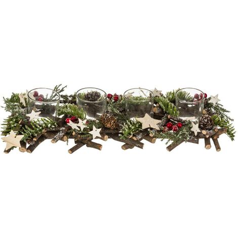 Centrotavola in legno con 4 portacandele in legno rosso - Feeric lights & christmas