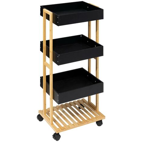 5five - credenza naturéo a 3 livelli in bambù bianco su rotelle