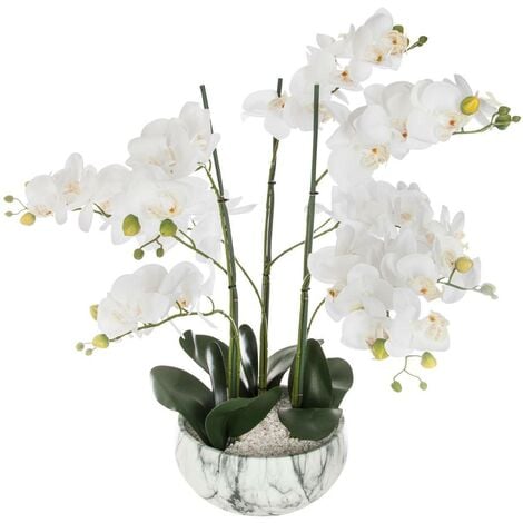 Orchidea artificiale in vaso di marmo, h65cm - orchidea in vaso di cemento,  pietra e polietilene, dimensioni d. 25 x h. 65 cm vaso: d. 25 x h. 10 cm -  Atmosphera créateur d'intérieur