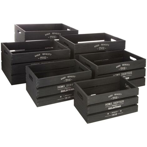 Set di 6 cassette di legno Facto, nero - Atmosphera créateur d'intérieur