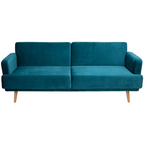 Beliani Divano Letto 3 Posti In Velluto Blu Navy – Gambe In Legno, Meccanismo Click-Clack, Dimensioni 198x95cm, Superficie Letto 110x178cm