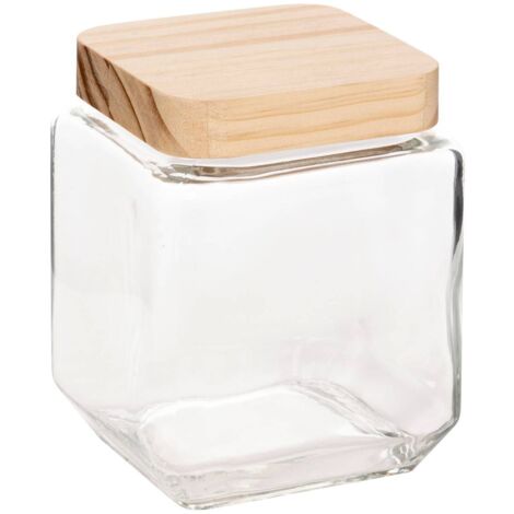 Vaso quadrato in vetro con coperchio in pino pin 1,25l - 5five