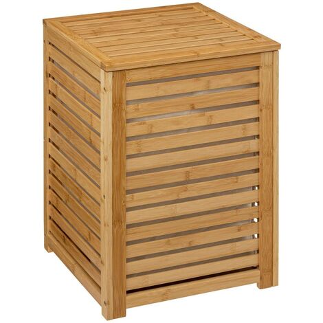 Cesto Per Biancheria In Bambù, Portabiancheria Sporca Design Ad Angolo Naturale E Bianco Con Coperchio 95089788 - Foto 8