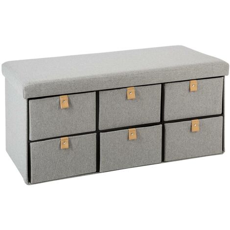 Pouf pieghevole doppio grigio Suède 6 cassetti - Atmosphera créateur d'intérieur