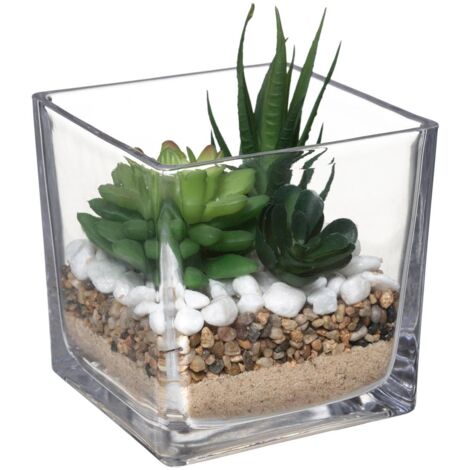 Composizione di piante arificiali in vetro h12cm - Atmosphera créateur d'intérieur (1/3)