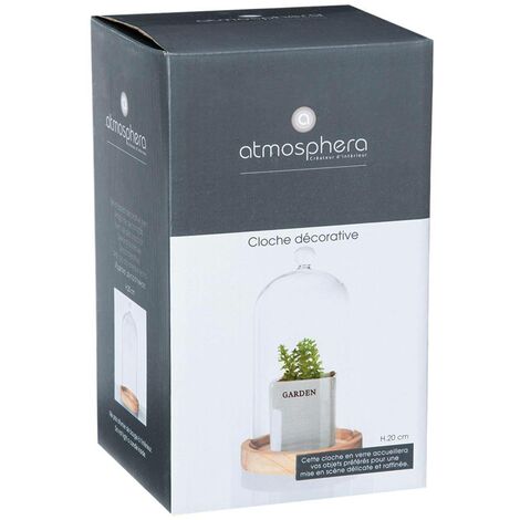 ATMOSPHERA Cloche In Vetro E Legno – Campana Decorativa H 29,5 Cm, Base In Legno Naturale