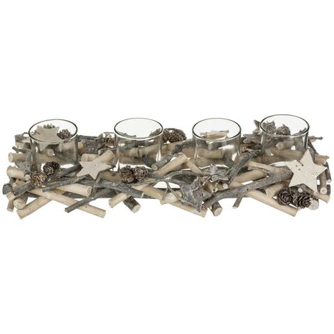 Centrotavola Buche Photophore con 4 portacandele in legno bianco - Atmosphera créateur d'intérieur