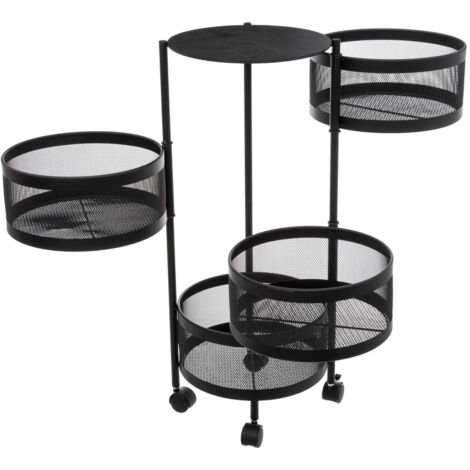Simple Houseware Carrello Da Cucina 3 Livelli - Struttura Metallica Con Ruote, 2 Divisori E Secchio Sospeso - Nero - 4