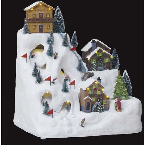 Pista da sci e chalet illuminati 24 LED H.34,5cm musicale - Feeric lights & christmas