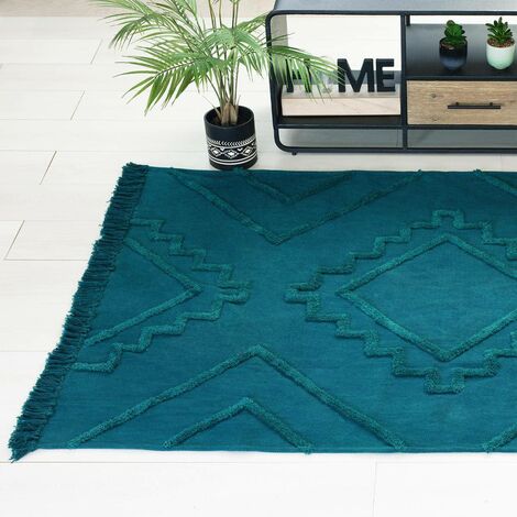 Tappeto inca in cotone tufted blu anatra 120x170cm - Atmosphera