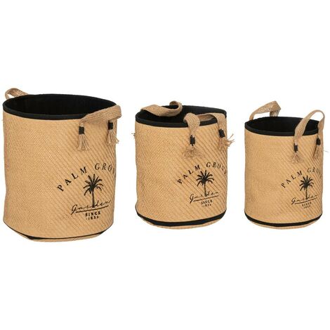 Set di 3 Cestini Portaoggetti Intrecciati a Mano con Coperchio - Corde di Carta Riciclata e Fodera Lavabile - Organizer Multifunzione per Bambini, Bagno, Cucina - Stile Boho Decor (Marrone