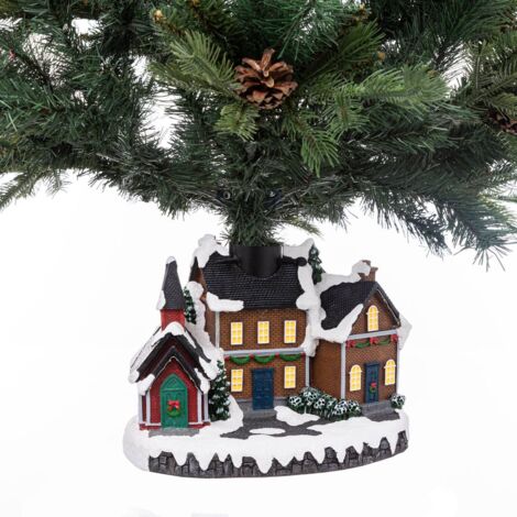 2 Casette Natalizie In Legno Luminose Con Babbo Natale, Renne E Luci LED A Batteria, 20x7x22 Cm