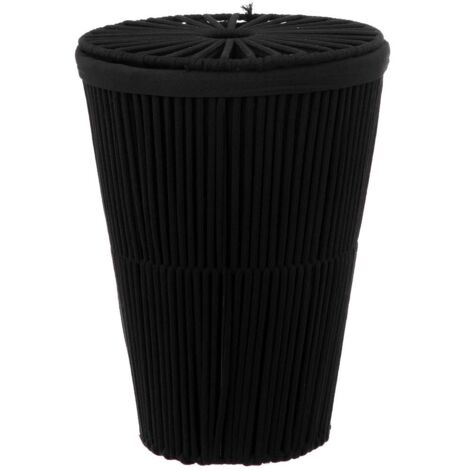 Cesto per biancheria pieghevole in bambù e cotone con coperchio - nero