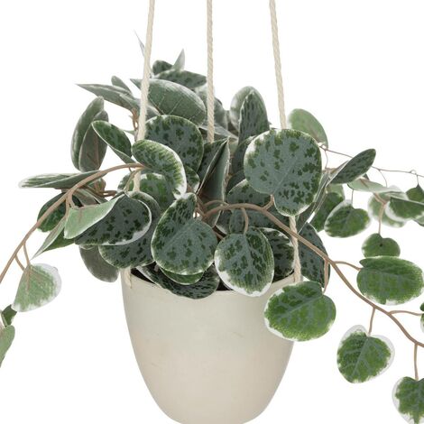 ATMOSPHERA Pianta Artificiale Pensile In Ceramica H20cm - Finta Pianta A Muro Con Vaso In Gres E Corda In Iuta. Decorazione Senza Manutenzione