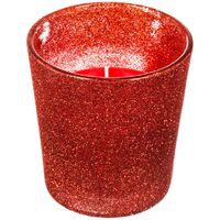 Candela glitterata H.8cm 90 gr con vasetto in vetro rosso - Feeric lights & christmas