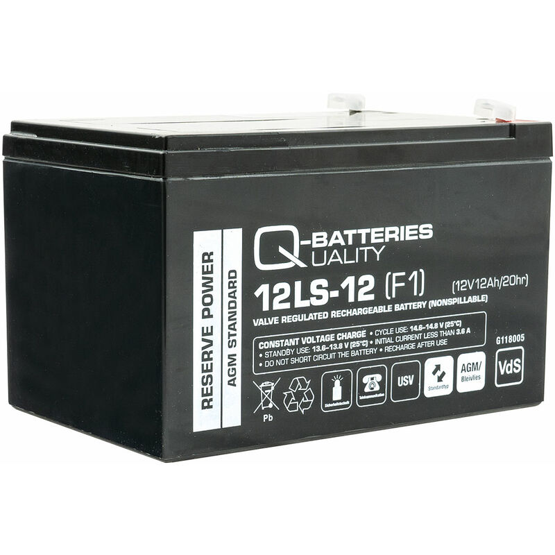 Q-Batteries 12LS-12 F1 12V 12Ah Blei-Vlies-Akku / AGM VRLA mit VdS