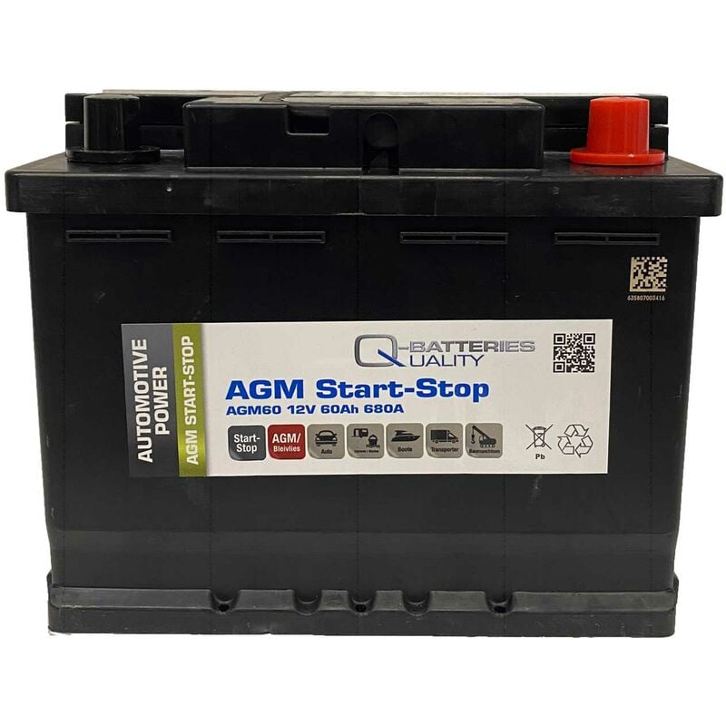 Q-Batteries Start-Stop Autobatterie AGM60 12V 60Ah 680A inkl. 7,50