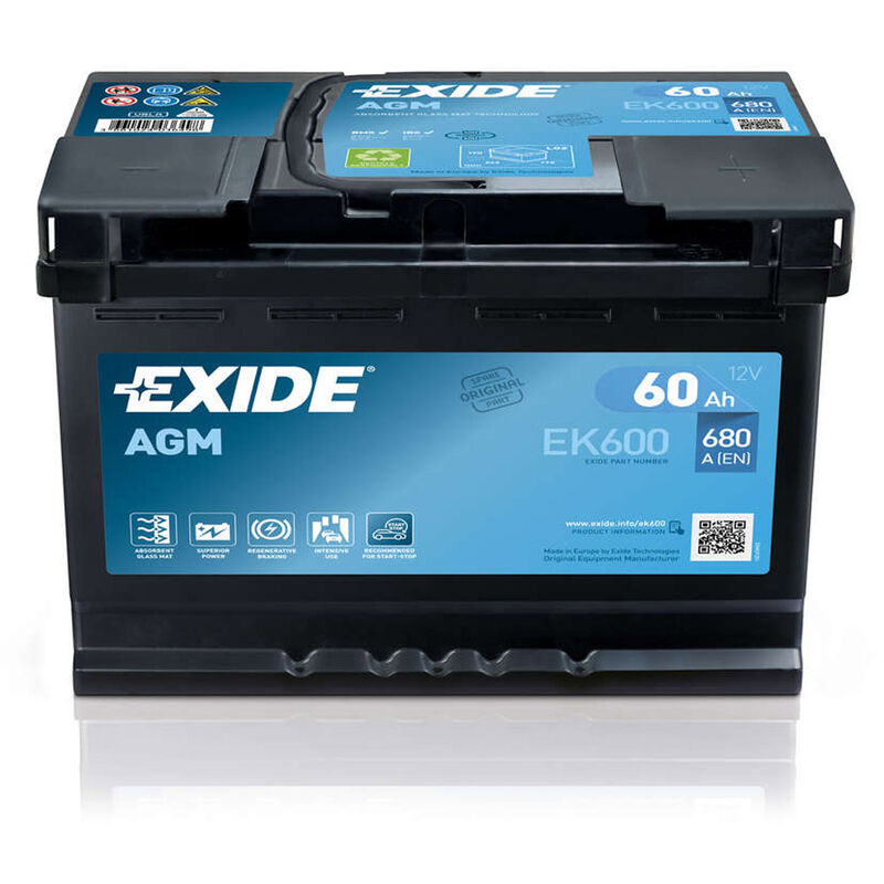 Exide EK600 Start-Stop AGM 12V 60Ah 680A Autobatterie inkl. 7,50