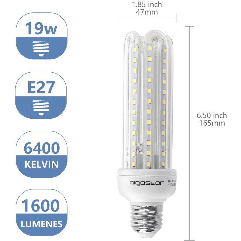 LAMPADINA LED TUBO T3 4U 19W ATTACCO E27 LUCE BIANCO