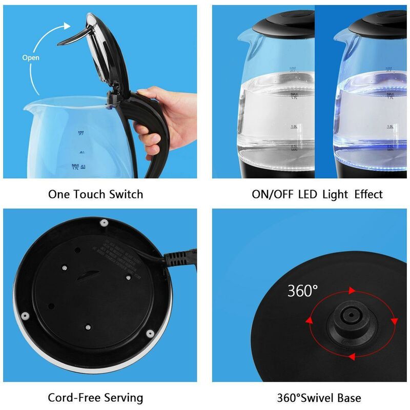 Aigostar Hervidor eléctrico de 1.7 litros con iluminación LED, hervidor de  agua caliente eléctrico para té y agua caliente, hervidor de hervidor de