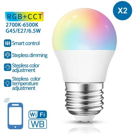 Pack 2 Bombilla LED wifi inteligentes E27 8W 806LM CCT (2700-6500K) dimable  & RGB