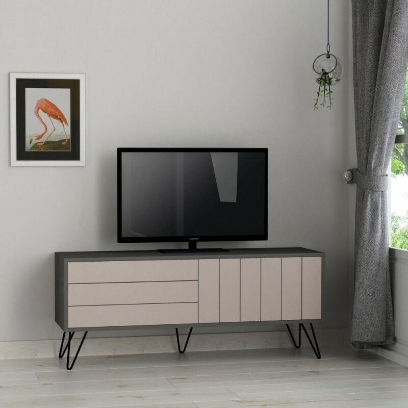 Porta TV antracite tortora con due ante a ribalta Piccadilly 139x36x57