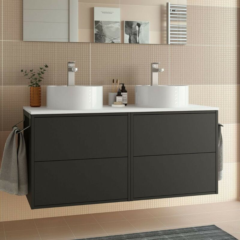 Mobile bagno sospeso Mango80 bianco opaco con lavabo 2 cassetti 80x45x54h