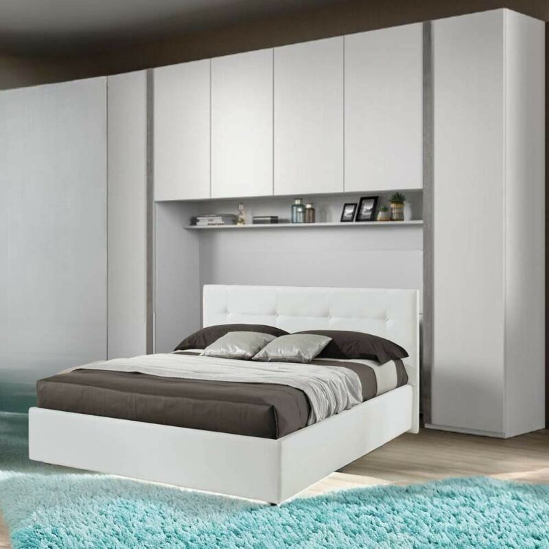 Dmora Cameretta completa di armadio a 6 ante e divano letto con secondo  letto estraibile, mensola abbinata, doghe incluse, Made in Italy, cm  293x90x247, colore Bianco e Olmo, con imballo rinforzato