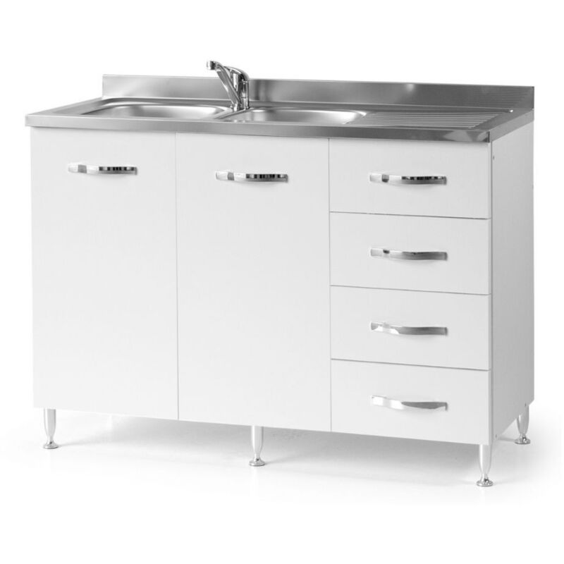 Sottolavello con cassetti 120 cm destro con lavello colore bianco frassinato