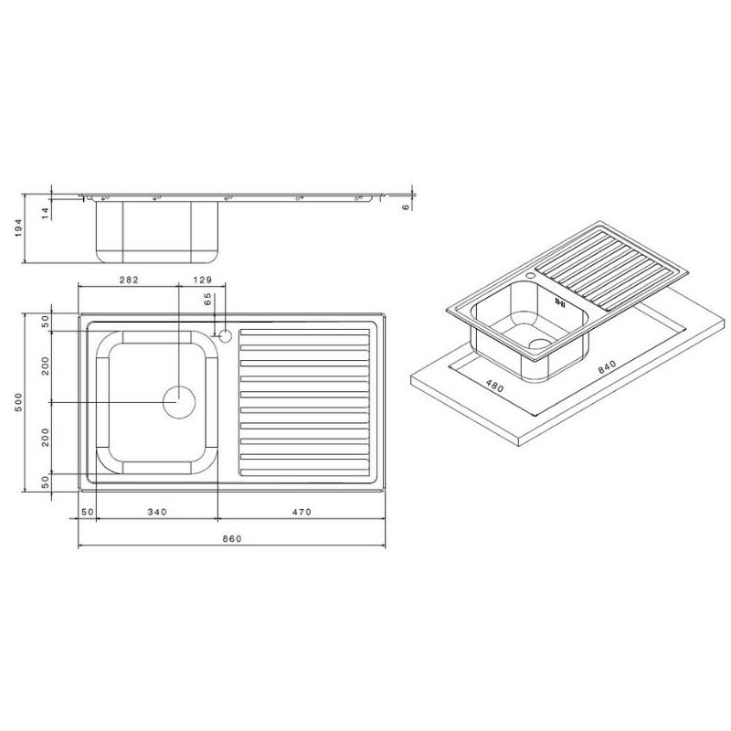 Lavello incasso cucina MP861VDX acciaio 86x50 cm una vasca e gocciolatoio  destro