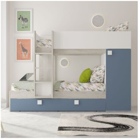 Letto a castello bianco consumato e azzurro con letto estraibile