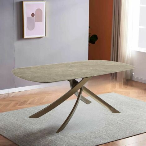 Tavolo ovale piano ceramica marrone senna lucido Borbone 180x90x76h gambe ottone
