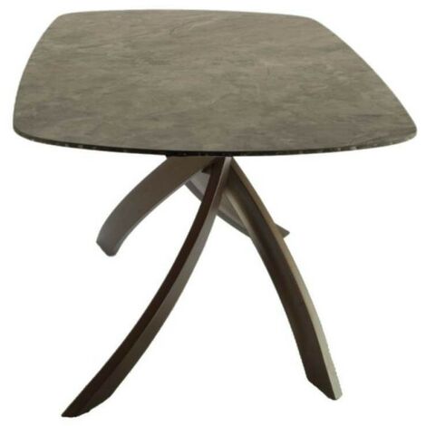 Tavolo ovale piano ceramica marrone senna lucido Borbone 180x90x76h gambe ottone