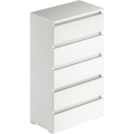 Cassettiera 5 cassetti 75x40x127 MONTATA colore bianco frassinato
