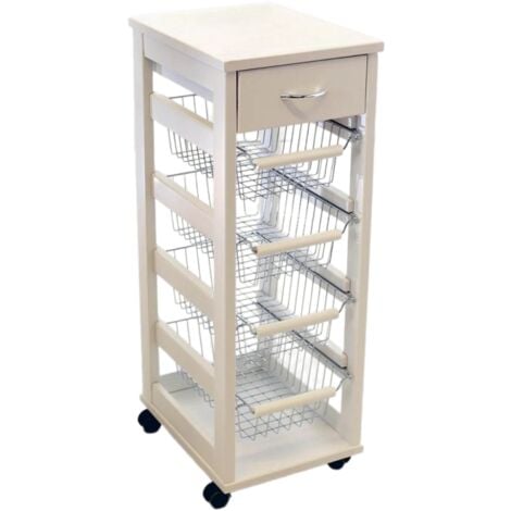 Carrello da cucina salvaspazio 4 cestini estraibili ed un cassetto Vesuvio colore bianco