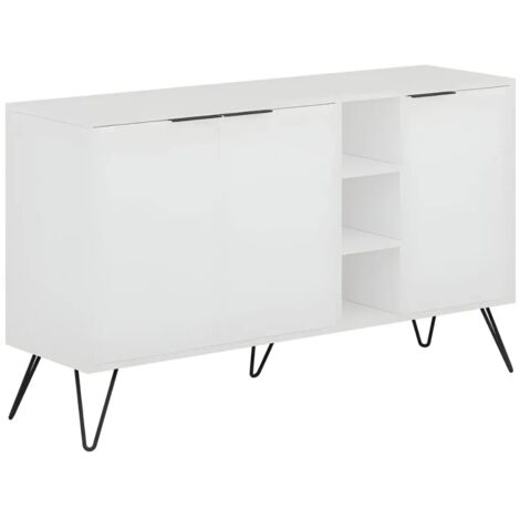 Credenza Madia con Nicchie 3 Ante Bianco per Soggiorno Gambe Metalliche (1/5)