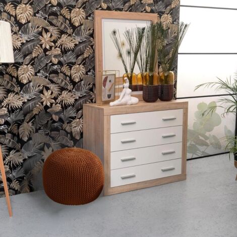 Cassettiera 4 cassetti rovere con frontali colore bianco Sara 98x40x82h (1/5)