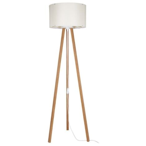Lampada da terra treppiede rovere con paralume tessuto crema Piko ASZ1664