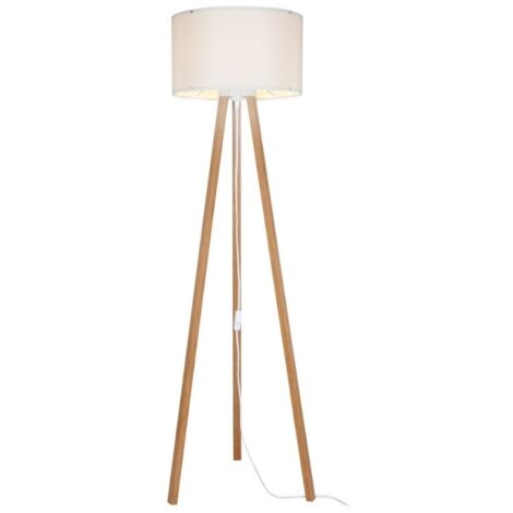 Lampada da terra treppiede rovere con paralume tessuto crema Piko ASZ1664