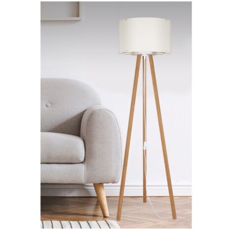 Lampada da terra treppiede rovere con paralume tessuto crema Piko ASZ1664