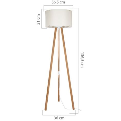 Lampada da terra treppiede rovere con paralume tessuto crema Piko ASZ1664