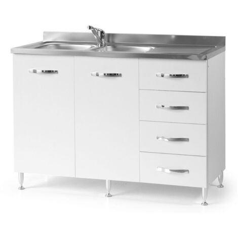 Sottolavello con cassetti 120 cm destro con lavello colore bianco frassinato