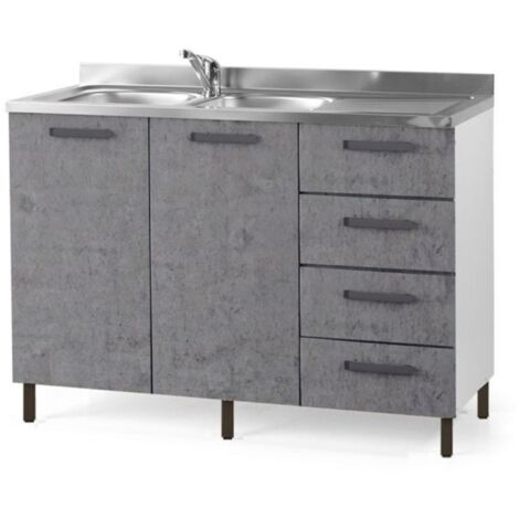 Sottolavello con cassetti 120 cm destro con lavello colore cemento