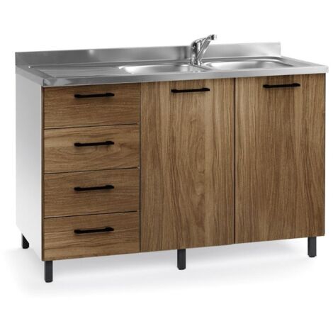 Sottolavello con cassetti e lavello 120 cm noce naturale sinistro