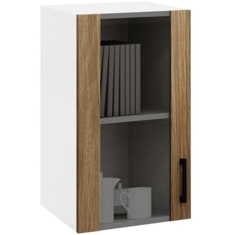 Vetrina pensile per cucina 40 cm 1 anta noce naturale e struttura colore bianco