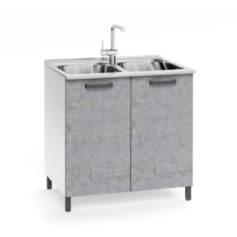 Sottolavello 2 ante 80 cm con lavello due vasche incluso colore cemento
