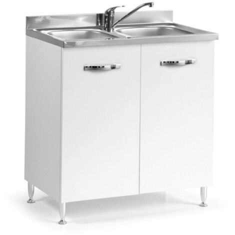 Sottolavello 2 ante 80 cm con lavello due vasche incluso colore bianco