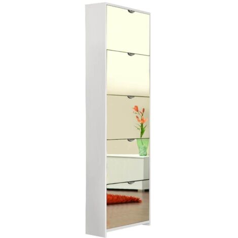 VidaXL Scarpiera Con Specchio A 5 Livelli Grigio Cemento 63x17x169,5cm - 7