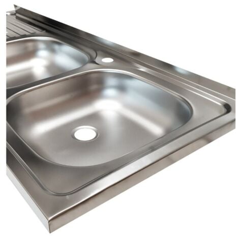 Lavello cucina acciaio appoggio 120x50 cm doppia vasca e gocciolatoio sinistro SA127SX