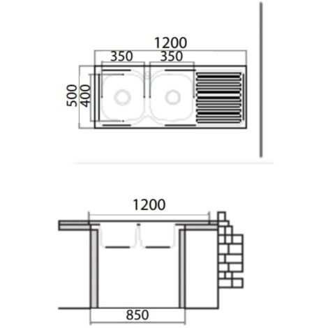 Lavello cucina acciaio appoggio 120x50 cm doppia vasca e gocciolatoio sinistro SA127SX